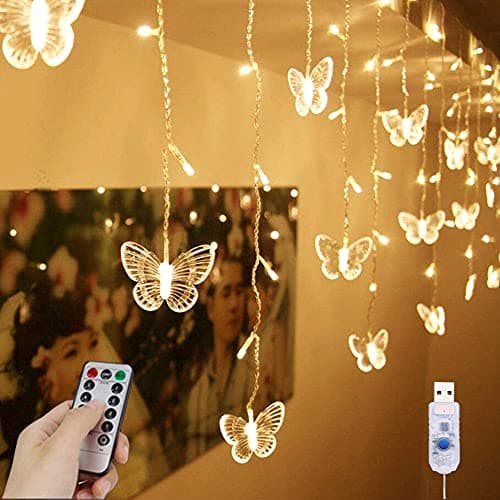 Image of YOLIGHT Butterfly Curtain Lights 4m 96 LED Fairy Lights 8 Modes with Remote Control, Hanging Butterfly String Lights for Room Girls Garden Ceiling Wall Party Wedding Christmas Decoration(Warm White)