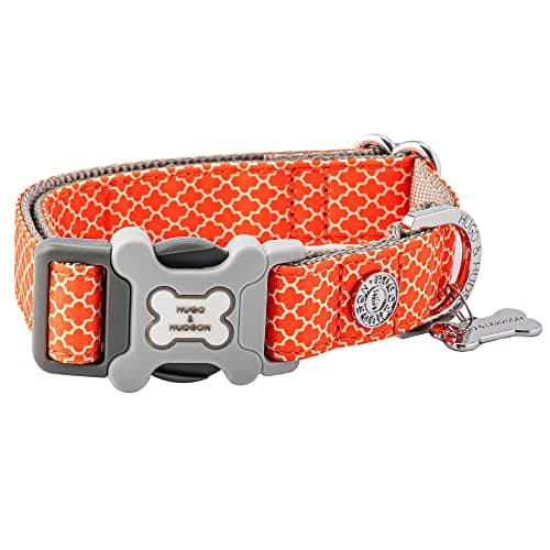 Image of HUGO & HUDSON Nylon Dog Collar with Quick Release Safety Buckle, Orange Geometric, S