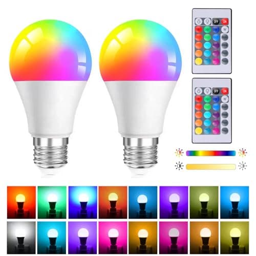 Image of 2Pack E27 Changing Light Bulb 5W (Replacement 40W), G45 Dimmable LED Multi-Color Changing for Lamp Remote Control E27 Screw Type Smart Light Bulb RGB+Warm White for Daily Lighting Mood Lighting(450LM)