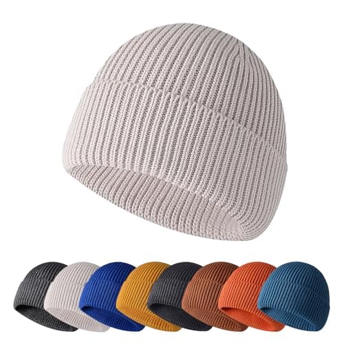 Image of Enwokran Winter Beanie Hat,Unisex Stretchy Windproof Soft Cuffed Skullcap,Daily Thermal Striped Comhats Roll up Edge for Running Fishing Skiing Cycling Outdoor Sports (Beige)