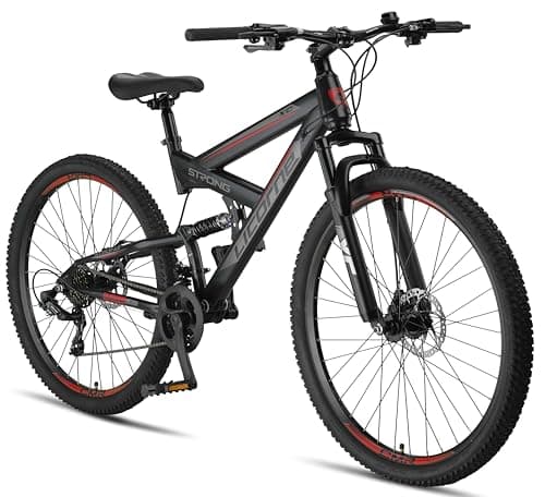 Image of Licorne Bike Strong D 27.5 Inch Mountain Bike Fully, Suitable from 150 cm, Front and Rear Disc Brake, Shimano 21 Speed Gears, Full Suspension Boys/Men's Bike, with Front and Rear Mudguard