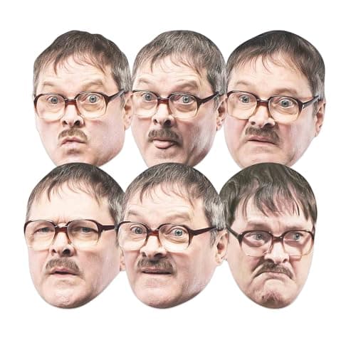 Image of Star Cutouts SMP460 Jim Friday Night Dinner Six Pack Cardboard Face Masks - Funny Emotion Variety Pack