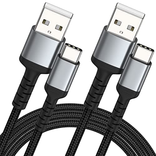 Image of 2m USB C Charger Cable 2 Pack, Braided USB A to Type C 3A Fast Charging Cable Compatible for Samsung Galaxy S22 S21 S20 S10 S9 S8 Plus Note 10 9 8, Huawei, Google Pixel, Xiaomi, Sony Xperia XZ