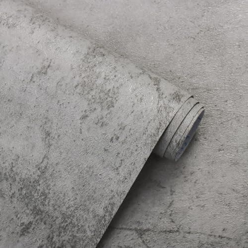 Image of Fiula Dark Grey Concrete Wallpaper Peel and Stick 40cm x 3m – Self Adhesive Cement Effect Wall Paper, Waterproof, Removable Industrial Wallpaper for Bedroom, Kitchen & Furniture