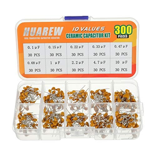 Image of HUAREW 10 Values 300 Pcs Ceramic Capacitor 0.1 0.15 0.22 0.33 0.47 0.68 1 2.2 4.7 10 uF/100-10000 nF Assortment Kit