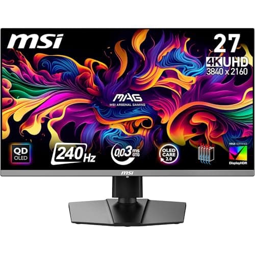 Image of MSI MAG 272UP QD-OLED X24 27-Inch 4K UHD Gaming Monitor, 3840 x 2160, Quantum Dot OLED Panel, 240Hz, 0.03ms, DisplayHDR TRUE Black 400, AMD FreeSync Premium Pro, USB C (15W PD), Frame-less, Black