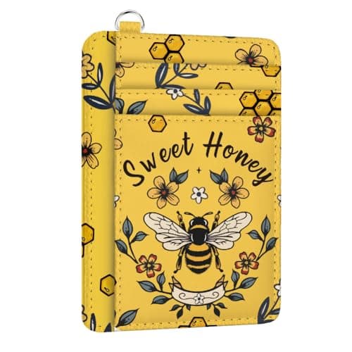 Image of peacoblue Credit Card Holder for Women - Bee and Flowers PU Leather Slim Wallet with ID Window, 6 Card Slots, and Cash Pocket - Perfect for Travel and Gifts