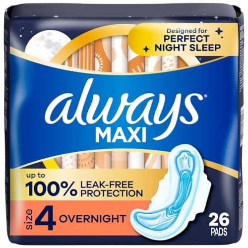 Image of Always Maxi Feminine Pads For Women, Size 4 Overnight Absorbency, With Wings, Unscented, 26 Count