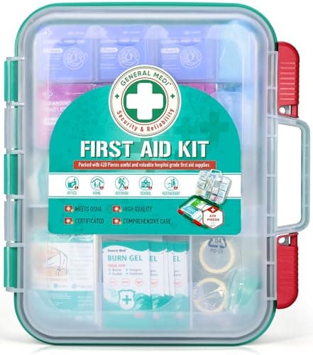 Image of General Medi 420 Pieces Professional First Aid Kit - HardCase First Aid Box - Contains Premium Medical Supplies for Travel, Home, Office, Vehicle, Camping, Workplace & Outdoor