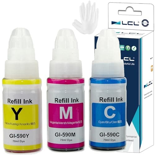 Image of LCL Compatible Ink Bottle GI-490 GI-590 GI-590BK GI-590C GI-590M GI-590Y(3PK CMY Dye 70ML) Replacement for Canon Pixma G1400 G1410 G2400 G2410 G3400 G4400 G4411 G1500 G1510 G2500 G2510 G3500 G3510