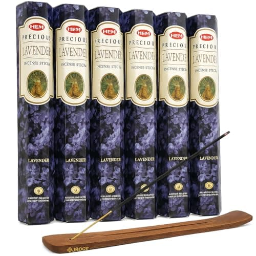 Image of HEM Precious Lavender Incense Sticks – 6 Packs (120 Sticks Total) with JRose Incense Burner – Aromatherapy, Meditation, Relaxation & Home Fragrance
