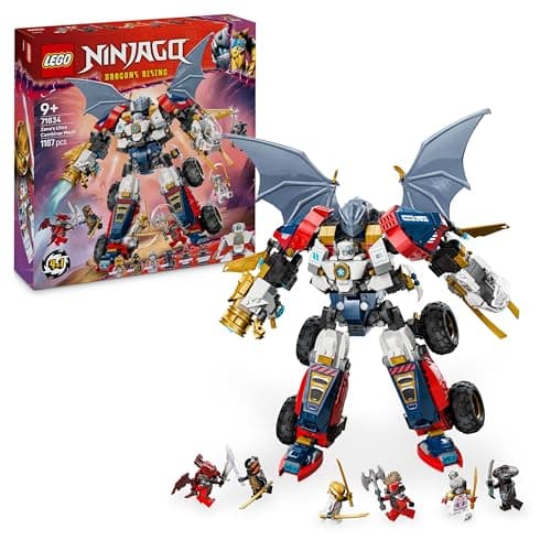 Image of LEGO NINJAGO 4in1 Zane’s Ultra Combiner Mech Toy - Rebuilds into a Jet, Car Model, Dragon & Ninja Figure - Incl. 6 Minifigures for Role Play - Building Set for 9+ Year Old Boys & Girls - 71834