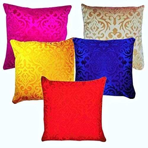 Image of Belive-Me Velvet Multicolor Cushion Covers 16x16 inches Set of 5 (16 inch x 16 inch / 40 cm x 40 cm, Multicolor)