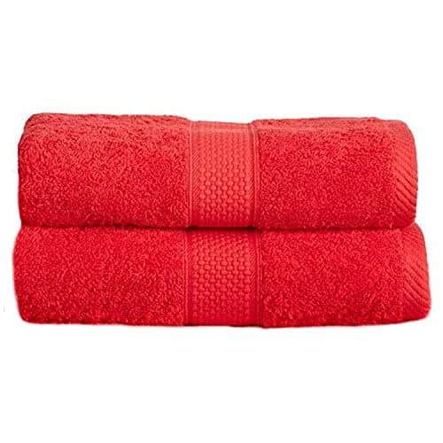 Image of Sue Rossi Ltd 100% Turkish Cotton Guest Towels Hand Kitchen Towel Face Cloth 40 x 60 cm Pack Of 2 Twin Set (Red)