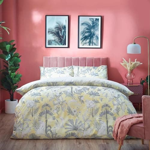 Image of furn. Colony Palm Single Duvet Cover Set, Cotton, Polyester, Yellow