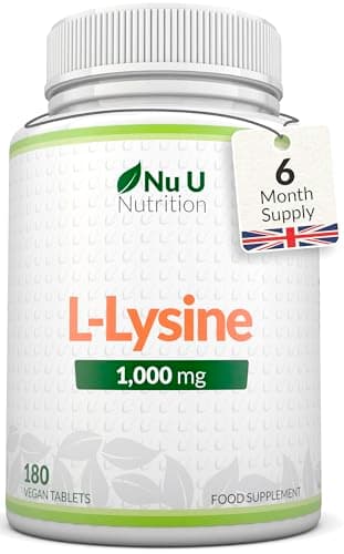 Image of L-Lysine 1000mg High Strength - 180 Vegan Tablets - 6 Month Supply - Essential Amino Acid - Made in the UK - Nu U Nutrition