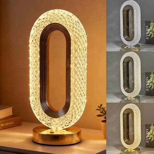 Image of Falafoty Bedside Lamps, Touch Control Table Lamp, LED Crystal Lamp 3-Way Stepless Dimmable, Rechargeable Operated Lamp Decorative Light for Living Room Bedroom Kids Room Study Dorm Office Xmas Decor