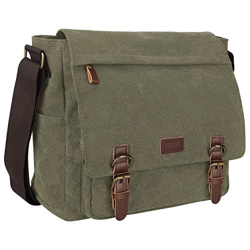 Image of S-ZONE Men's Messenger Bag Crossbody Shoulder 14-17.3Inch Laptop Vintage Canvas Briefcase Satchel for Work School Traveling Daily Use Multiple Pocket