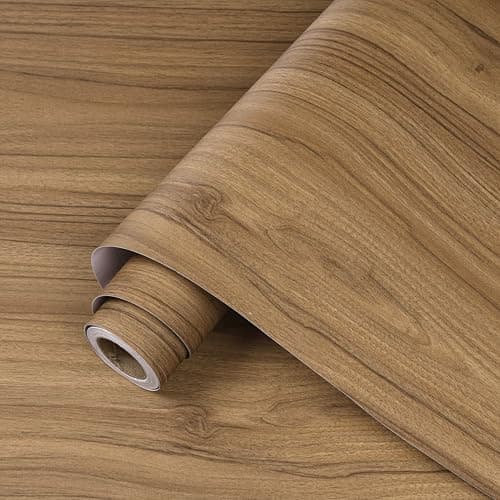 Image of ReWallpaper Brown Oak Vinyl Wood Effect Wrap Kitchen Worktops Covering Vintage Wood Self Adhesive Wallpaper for Furniture Kitchen Cupboard 40CMx3M Removable Walnut Woods Contact Paper Cabinets