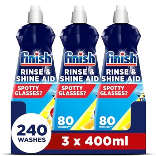 Image of Finish, Dishwasher Rinse Aid, Lemon Rinse & Shine Cleaner, 400ml (3 x 400ml, Total 1.2L), Ultimate Clean & Diamond Shine, Glass Protection, Spot Prevention, Better Drying vs Finish Detergent alone