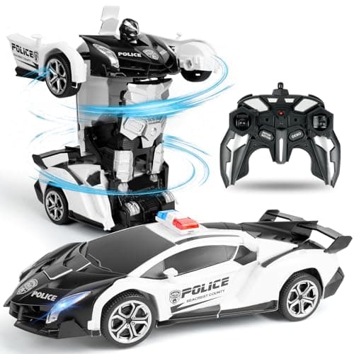 Image of HOTUT Remote Control Transform Car, Transforming Remote Control Car Toys Gifts for Boys Age 3 4 5 6 7 8 Birthday Presents, 2.4GHz Deformation Robot RC Police Vehicle, 360° Rotation, 2 in 1 RC Vehicle