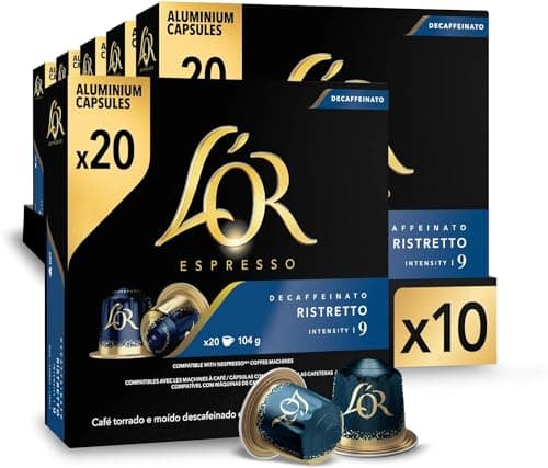 Image of L'OR Espresso Ristretto Decaf Coffee Pods x 20 Intensity 9 (Pack of 10, Total 200 Capsules)