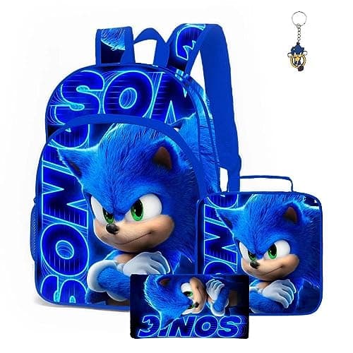 Image of GDFENDU 3Pcs Anime Hedgehog Backpack with Lunch Bag Pencil Case,16in 3D Printed Cartoon Game Bag Laptop Travel Backpack.