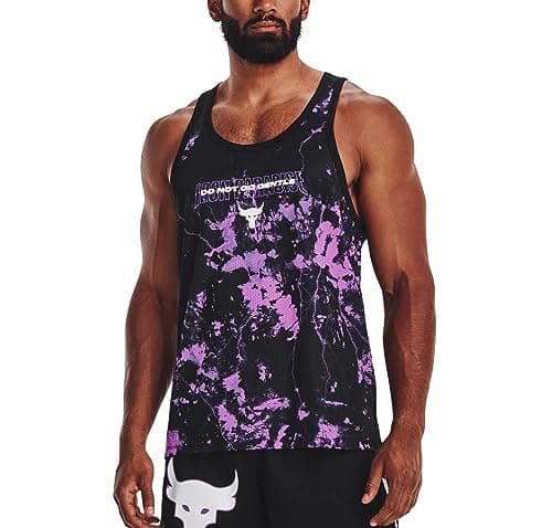 Image of Under Armour Project Rock Printed Do Not Go Gentle' Tank Top Sleeveless, Black/Purple, XXL