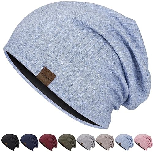 Image of HAMUNI Slouchy Beanie Hip-Hop Soft Lightweight Running Beanie Hat Breathability & Elasticity Adult Dwarf Hats Chemo Cap Skull Cap for Men Women (Sky Blue)