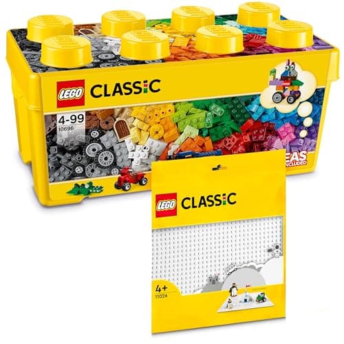 Image of LEGO Classic Medium Building Brick Box + White Plate: Storage Boxes and Plates Bundle for Kids Ages 4 and Up