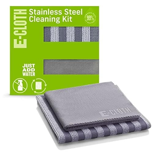 Image of E-Cloth Stainless Steel Cleaning Kit, Microfibre Stainless Steel Cleaner for a Spotless Shine Home Appliances including Oven, Stove and Refrigerators, Washable and Reusable, 100 Wash Promise