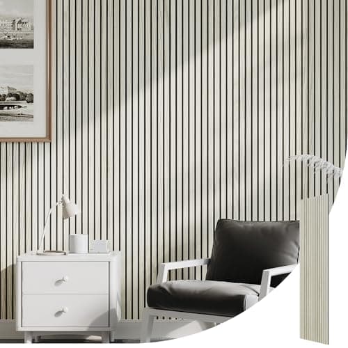 Image of INMOZATA Acoustic Wall Panels Wood, Wood Slats Wall Panelling, 3D Wall Panels for Decorative&Sound Absorbing Acoustic Panels 2400x600mm, White Maple