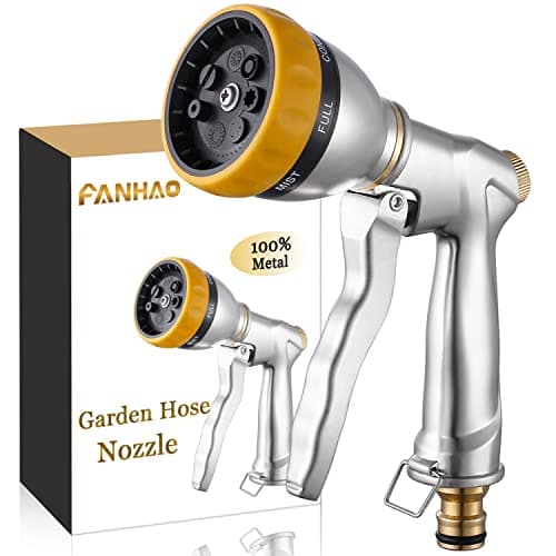 Image of FANHAO Hose Pipe Spray Gun, 100% Metal Heavy Duty Garden Hose Spray Gun, High Pressure Hose Nozzle, Metal Hand Sprayer with 7 Spray Patterns for Watering Plant & Lawn, Washing Car & Pet