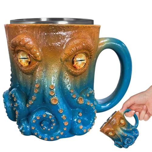Image of SPHERETRON 3D Octopus Beer Glasses Octopus Gifts for Men Cup Birthday Gift for Men Birthday Beer Mug Personalised Sea Life Statue Octopus Coffee Cup Men Gifts (B)