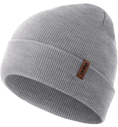 Image of ROXUN Mens Winter Hat Kint Cuffed Beanie for Women Soft Warm Unisex Windproof Skull Cap Light Grey