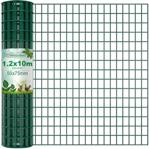Image of Amagabeli 1.2M x 10M Rust-Proof Green PVC Coated Galvanized Wire Mesh Fence Heavy Duty(50x75mm Mesh, 2.0mm Wire, RAL6005) Garden Fencing, Chicken Coop Barrier, Poultry Netting, Plant Support