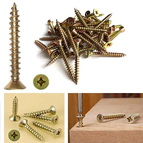 Image of TERF® Multi Purpose Screws 5.0 X 40mm Pozi Flat Double Countersunk Zinc Yellow Screws For PVCu Wooden Timber Chipboard MDF and other similar types Screw Size 5.0 X 40mm - Pack of 100