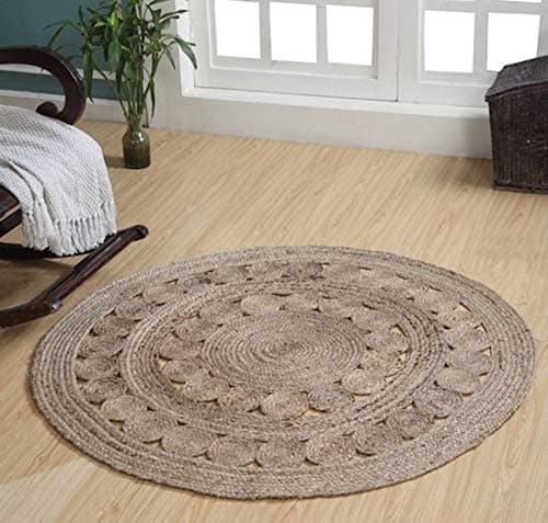 Image of Second Nature Online Gherana Large Braided Jute Round Rug with Mini Circle Inset Design 150 cm Diameter