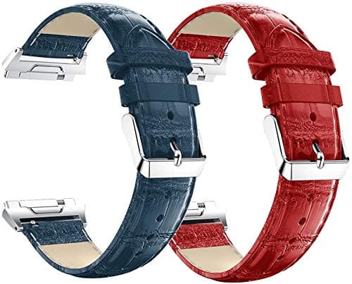 Image of NeatCase Genuine Leather Watch Strap compatible with Fitbit Ionic, Leather Sweatproof Band With Secure Metal Buckle (Red + Blue)