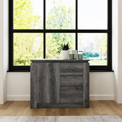 Image of GFW Canyon Charcoal Grey Multi Unit Sideboard 3 Drawer 1 Door Cabinet Storage
