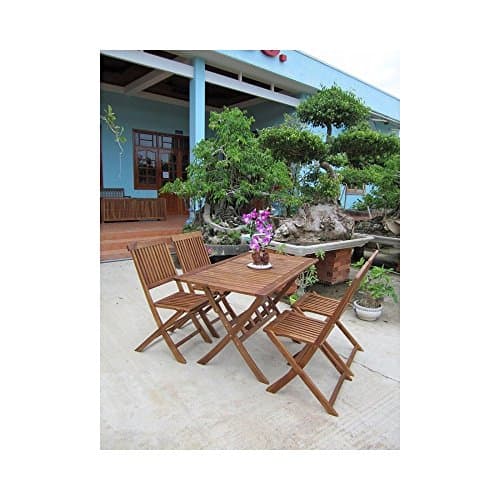 Image of CHARLES BENTLEY FSC® 100% Certified, Acacia Hardwood Furniture, with Rectangle Table, 4 Foldable Chairs, For Garden, Outdoor, Patio, Dining, BBQs, Large, Heavy Duty, Oil Coated Finish (120x70x74cm)