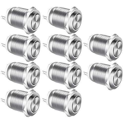 Image of Gebildet 10Pcs 12mm Stainless Steel 2A 12V-24V-125V-250V Waterproof Push Button Momentary Push Button On Off (Flat Head)