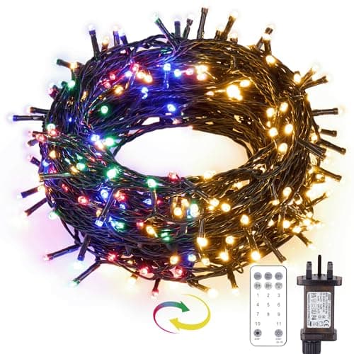 Image of Twinkle Star Christmas Tree Lights Indoor Warm White & Multicoloured, 30m 300 LED Christmas Lights Outdoor Waterproof, Remote/Modes/Timer, Coloured String Lights Mains Powered for Xmas Decorations