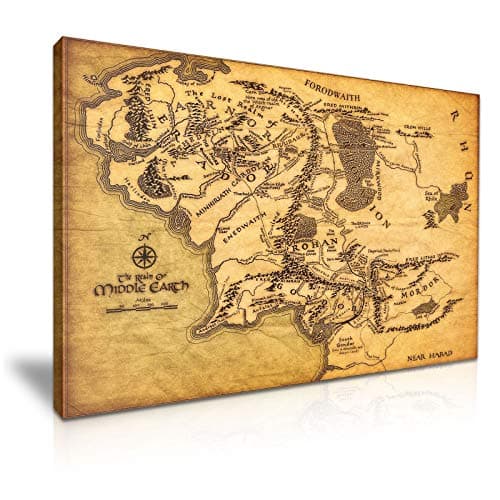 Image of YES ART Lord of the Rings Map of Middle Earth Movie Stretched Canvas Print 76 cm x 50 cm