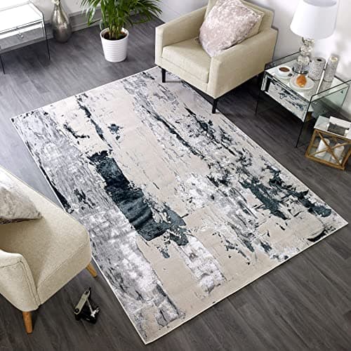 Image of Lord of Rugs Aurora AU10 Glacier Modern Abstract Shiny Metallic Silver Grey Rug Hallway Runner Carpet (120x170cm (4'x5'6"))