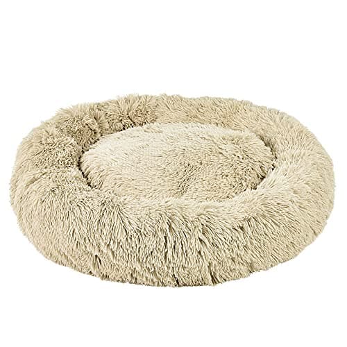 Image of Bunty Cat & Dog Donut Bed, Medium - Plush, Fluffy Fur, Machine Washable - Anxiety Relief, Calming, Non-slip Design - Perfect for Dog, Puppy & Cat - Medium, Cream