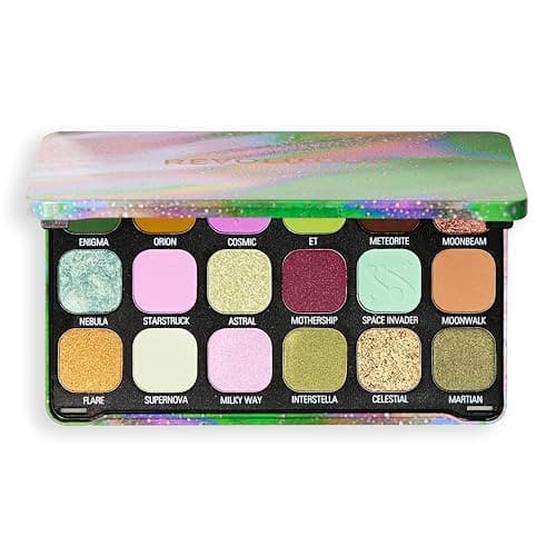 Image of Revolution Beauty, Forever Flawless Eyeshadow Palette, 18 Pigmented Makeup Shades of Mattes & Shimmers, Vegan & Cruelty-Free, Astro Nova Green