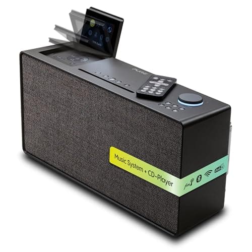 Image of Pure Evoke Home All-in-One Music System with Dab+/FM Radio, Internet Radio, Podcasts, Spotify Connect, Bluetooth, CD and Powerful 100 Watt Stereo Sound, Coffee Black