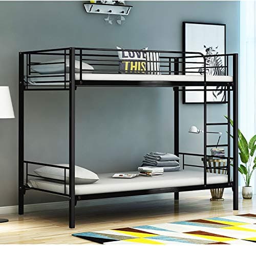 Image of Panana Silver Twin Bunk Beds Metal Bunk Bed Frame with Ladder Steady Metal Slats for Kids Adult Twins (Black)