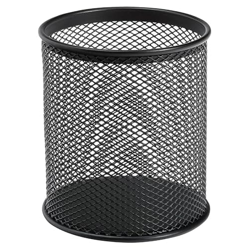 Image of Q-Connect Pen Cup Metal Black (office Set) / Small Office Accessories/Type-Desktop/Kind-For Pens/Material-Metal/Dividers-N.a. / Colour-Black/Dimensions (mm)-90x100